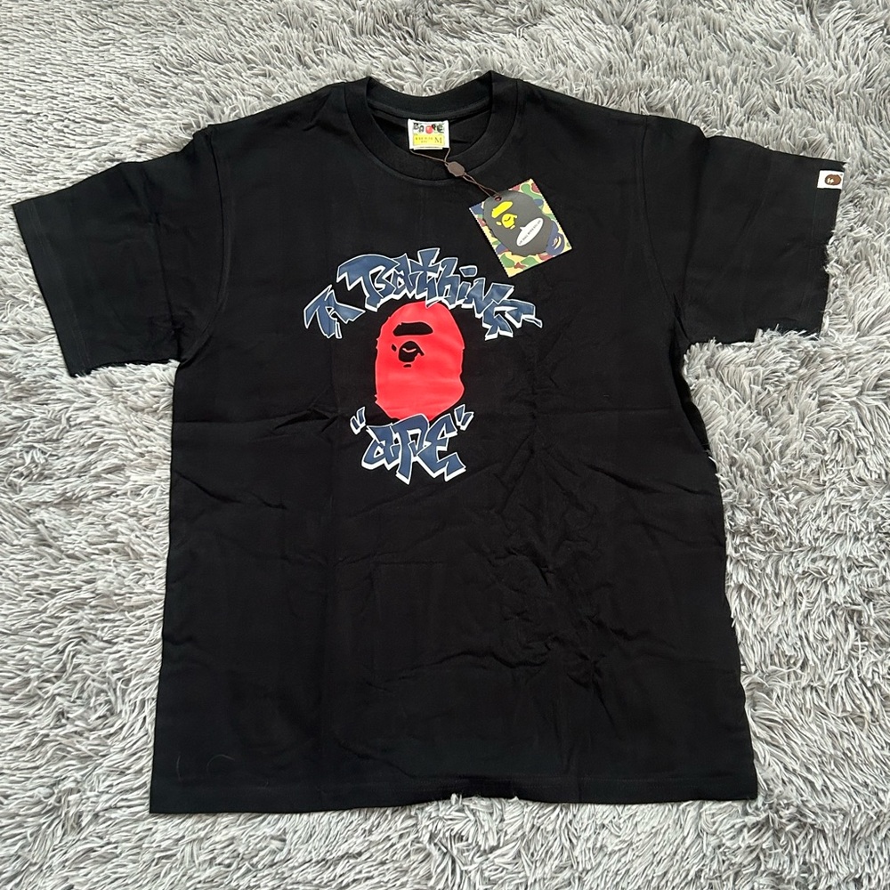 Bape Black Tee with Red and Blue Graphic
